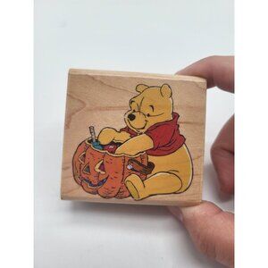 POOH'S TREATS Wood Mount Rubber Stamp A-1207E Halloween Fall Rubber Stampede